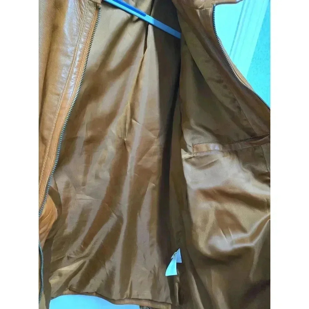 Tasso Elba Men's Brown Genuine Leather Jacket Zip Warm Winter Coat Size M - Picture 6 of 8